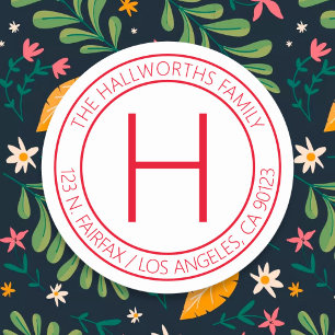 Modern röd och vit Returadress eller produkt Runt Klistermärke