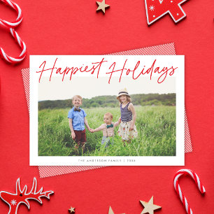 Modern röd och vit skript Glad jul-fotografi Julkort