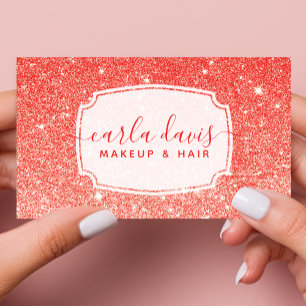 Modern röd ombré glitter chic sminkartist visitkort