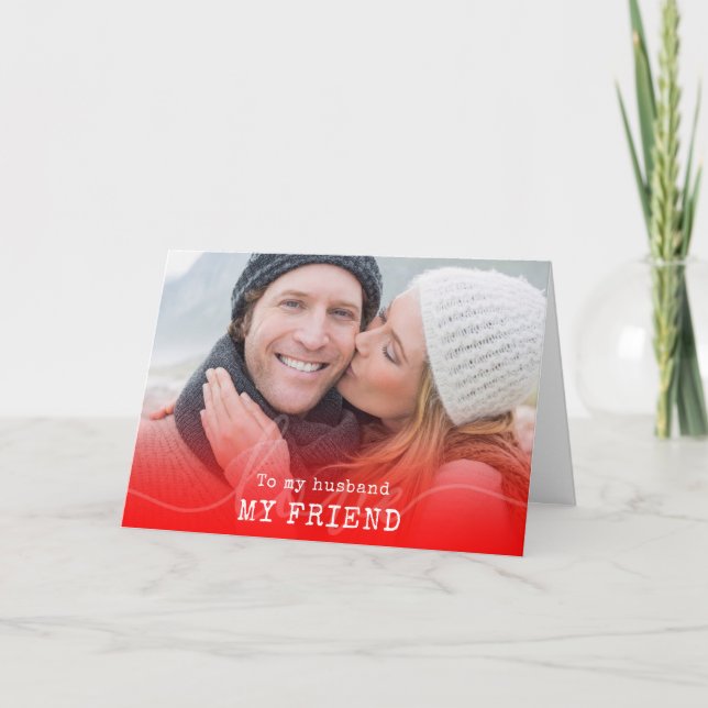 Modern röd ombré till make foto Alla hjärtans dag Helgkort (Framsida)