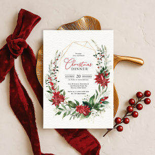Modern röd poinsettia grönska julmiddag inbjudningar