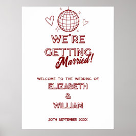 Modern röd retro diskotek groovy bröllops välkomst poster