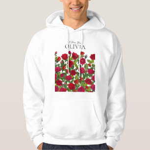 Modern röd ros minimalistiskt namn Jag älskar dig Hoodie