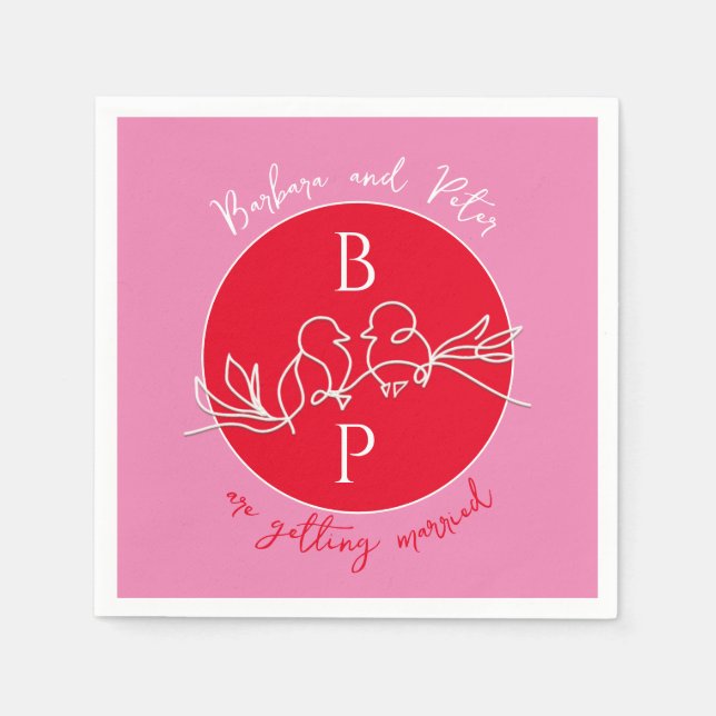 Modern röd rosa bröllop pappersservett (Framsidan)