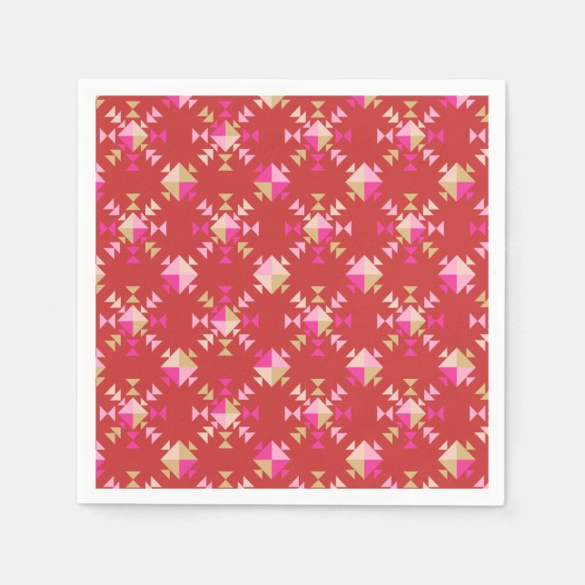 Modern röd rosa guld geometrisk snöflingormönster pappersservett (Framsidan)
