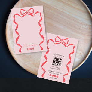 Modern röd rosa med band som ger QR-kod Visitkort