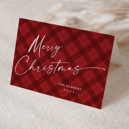 Modern röd rutig elegant skrivstil jul helgkort