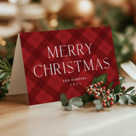 Modern röd rutig elegant typografi jul helgkort