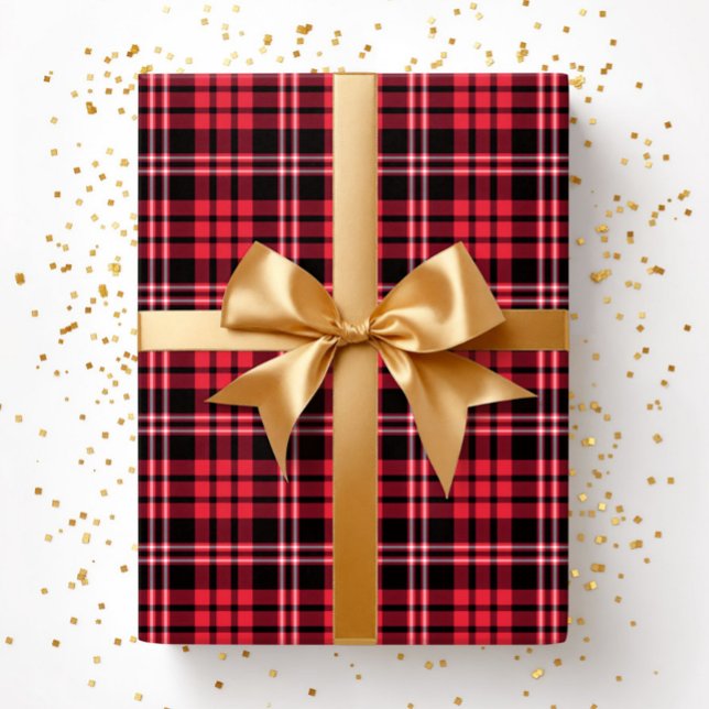 Modern röd rutig mönster presentpapper (Modern Red Plaid Pattern Wrapping Paper)