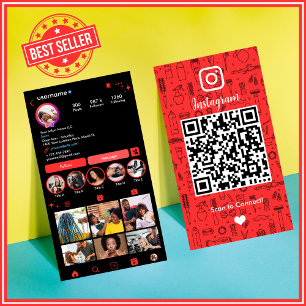 Modern röd salong Instagram Social Media QR-kod Visitkort
