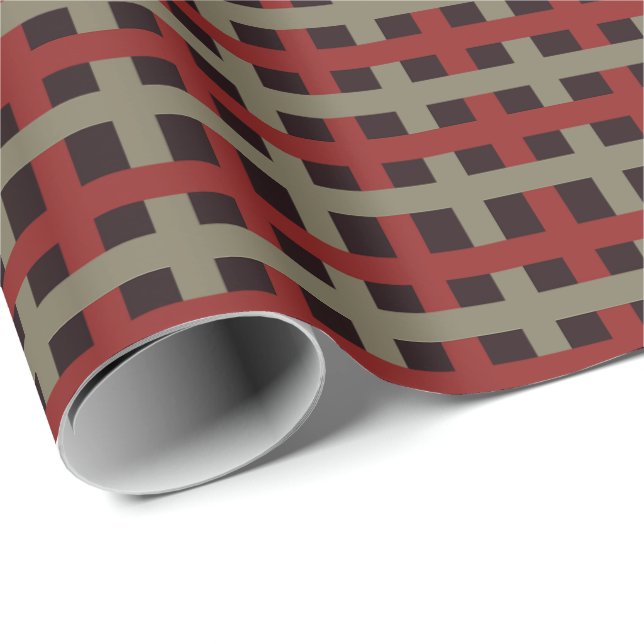 Modern röd salvia svart julrutig presentpapper (Rullad Hörn)