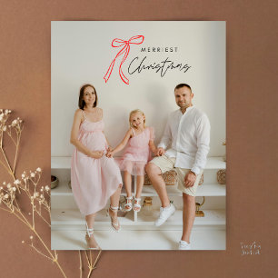 Modern röd slinga familjefoto julhälsning vykort