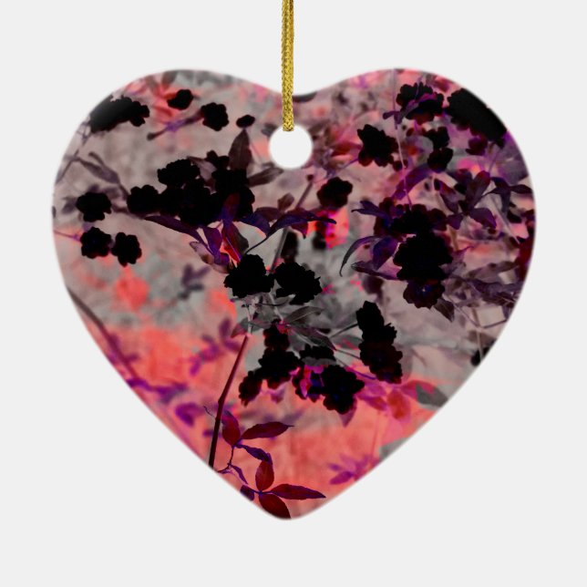 Modern röd svart blomma - stil-designkonst julgransprydnad keramik (Baksidan)