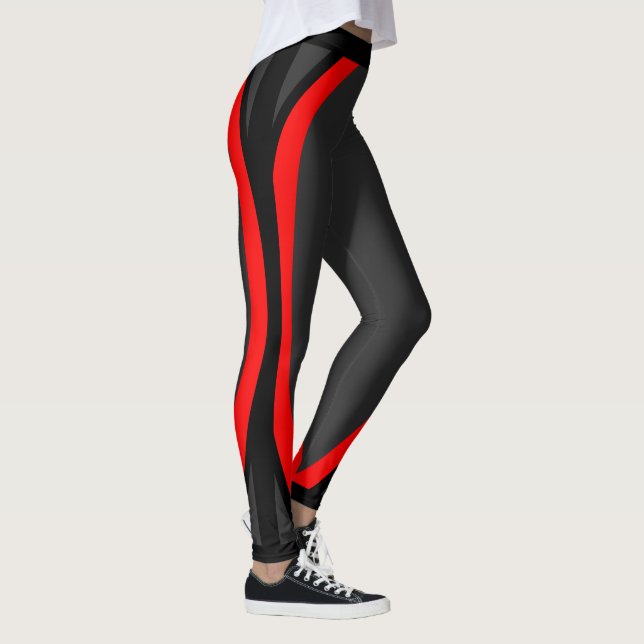 Modern röd svart geometrisk mönster leggings (Höger)