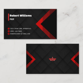 Modern röd & svart geometrisk pilot visitkort