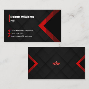 Modern röd & svart geometrisk pilot visitkort
