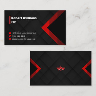 Modern röd & svart geometrisk pilot visitkort