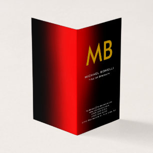 Modern röd svart gult monogram visitkort