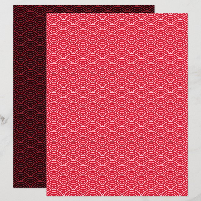 Modern röd svart japansk våg Scrapbookpapper (Fram/baksida)