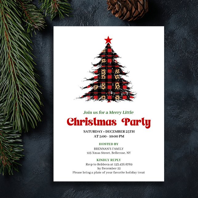 Modern röd svart karott julfirande evenemang redig inbjudningar (Modern Red Black Plaid Festive Event Editable)