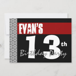 Modern röd svart och vit 2C med 13 Födelsedagsfest Inbjudningar