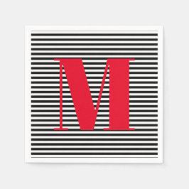 Modern röd svart rand i monogram pappersservett