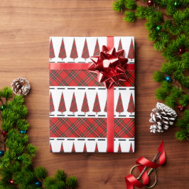 Modern röd tartan julgran mönster presentpapper