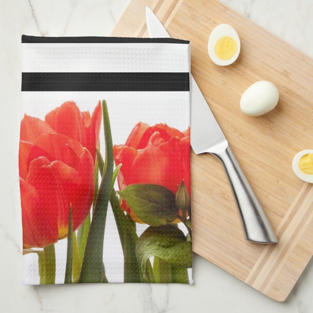 Modern röd tupplur med svart Rand Kitchen Towel Kökshandduk (Vikt i Fjärdedel)