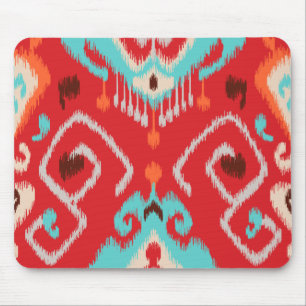 Modern röd turkos girly ikat tribal mönster musmatta