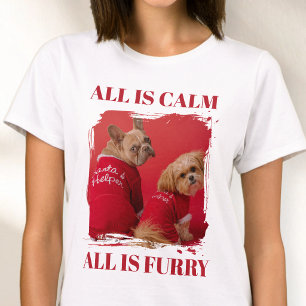 Modern röd typografi Rolig husdjursfoto jul T Shirt