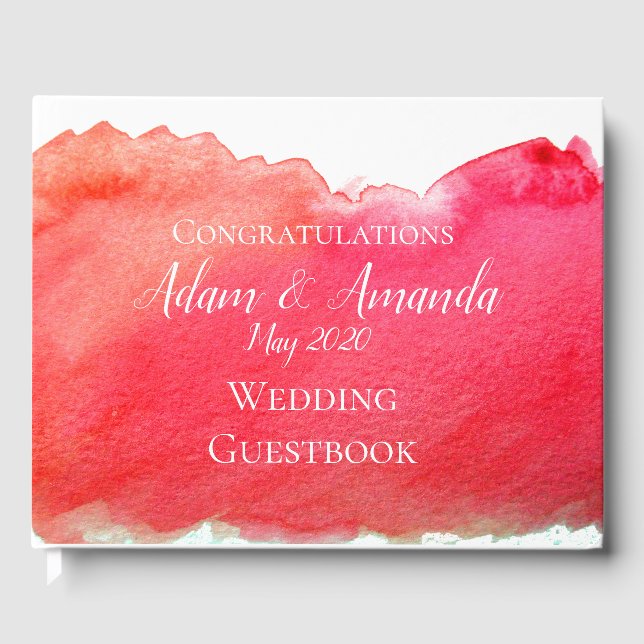 Modern röd vattenfärgskonst bröllop gästböcker (Framsida)