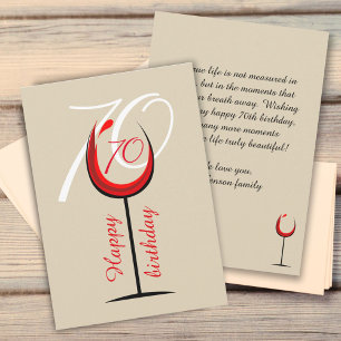 Modern röd vin glas Script 70-årsdag Kort
