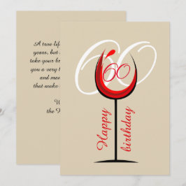 Modern röd vin Glas Skrift 60-årsdag Kort