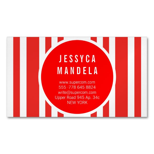 Modern röd visitkortmagnet (Framsida)