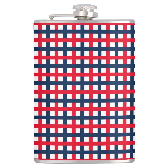 Modern röd vit blå patriotisk grid för 4 juli fickplunta (Framsidan)