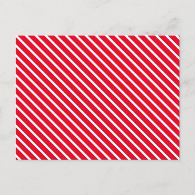 Modern röd vit candy cane diagonal rand vykort (Framsida)