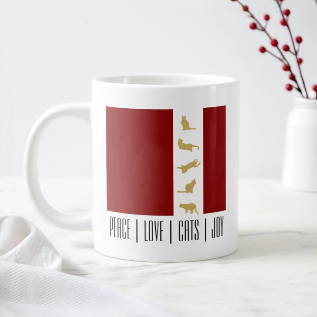 Modern röd vit guld jul katt jumbo mugg (Skapare uppladdad)