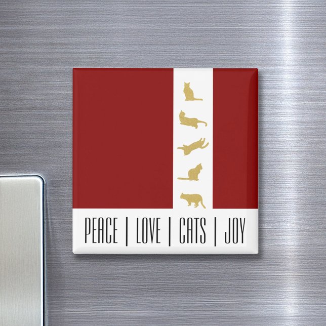 Modern Röd Vit Guld Kattälskare Jul Magnet (Skapare uppladdad)