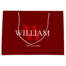 Modern röd &vit minimal monogrammad presentsäck