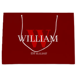 Modern röd &vit minimal monogrammad presentsäck