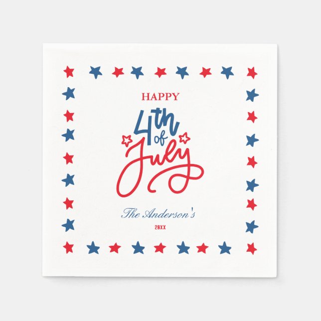 Modern röd, vit och blå 4 juli-middag Party Pappersservett (Framsidan)