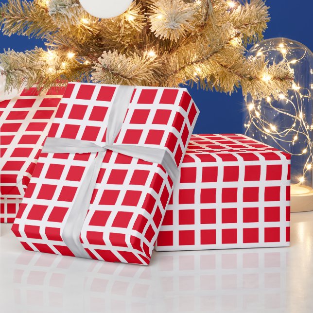 Modern röd-vit rutig rutig mönster jul present presentpapper (Helgdagar)
