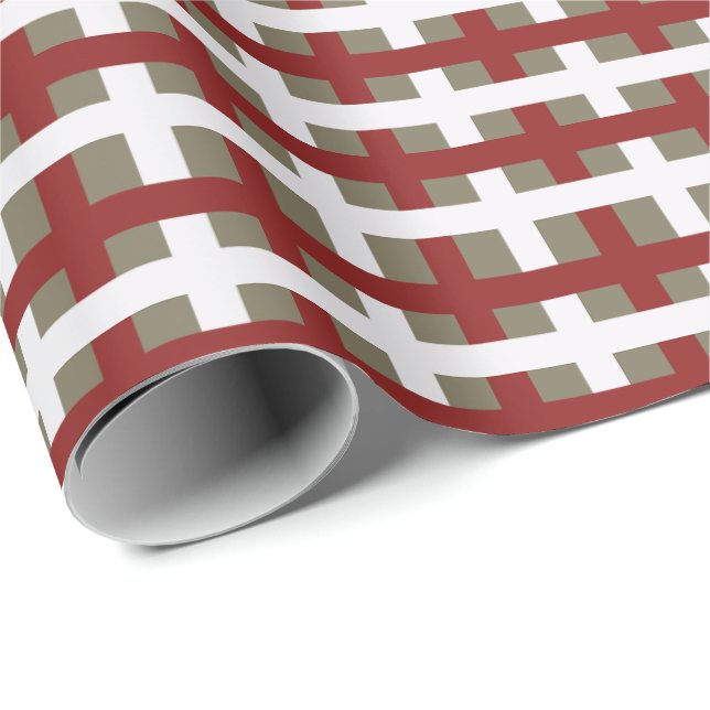Modern röd vit salvia julrutig presentpapper (Rullad Hörn)