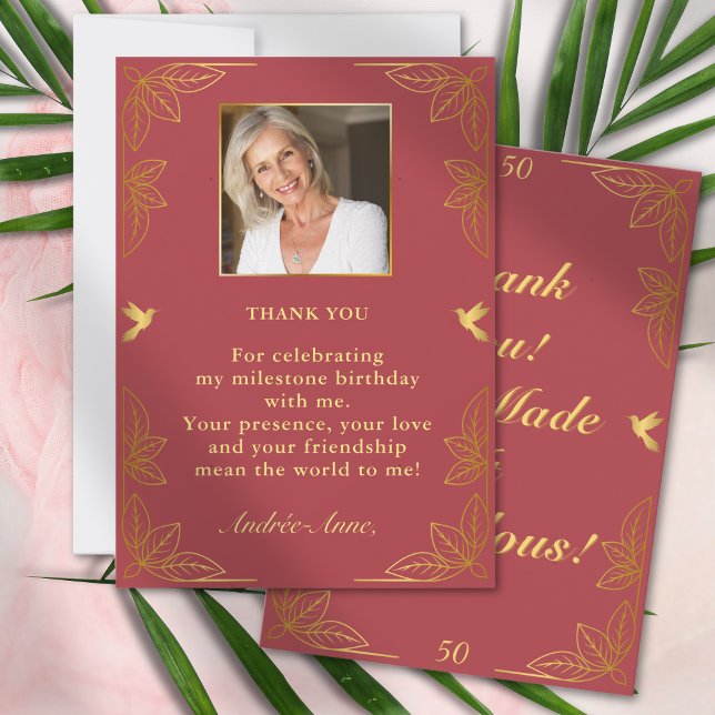 Modern Röda Guld 50 Fantastiska Födelsedagar Tack Kort (Skapare uppladdad)