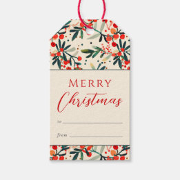 Modern röda julholberry Merry Christmas Presentetikett