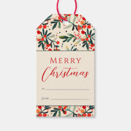 Modern röda julholberry Merry Christmas Presentetikett