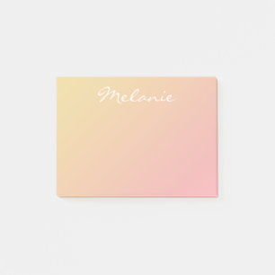 Modern Röda Ros Korall Guld Ombre Script Post-it Block