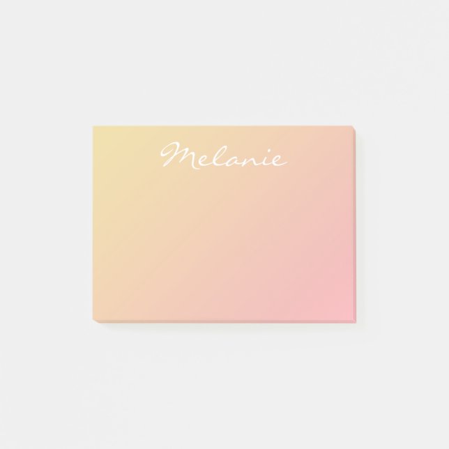 Modern Röda Ros Korall Guld Ombre Script Post-it Block (Framsida)