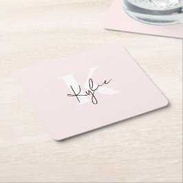 Modern Röda Ros Personlig Monogram Namn - Underlägg Papper Kvadrat