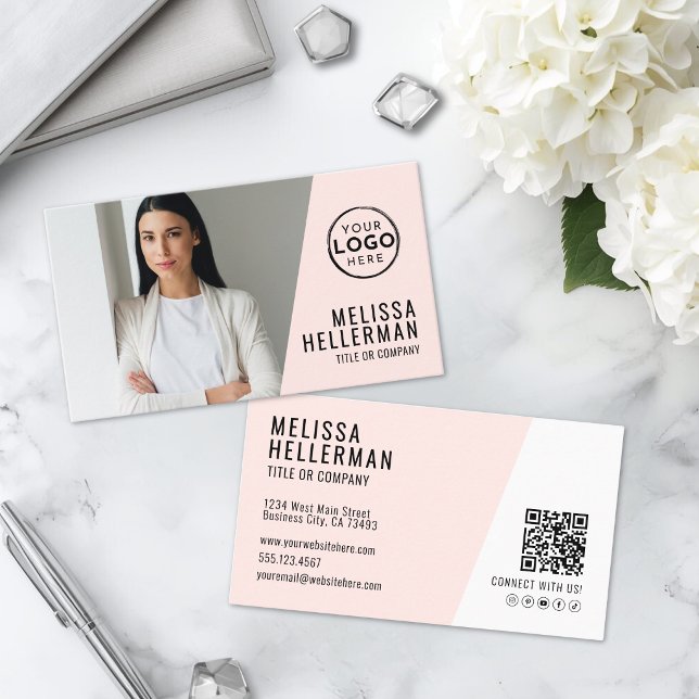 Modern Röda Rosa Fotografier Visitkort (Modern Blush Pink Photo Business Card )